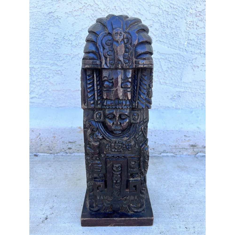 Vintage Mayan Aztec Wooden Statue 14”